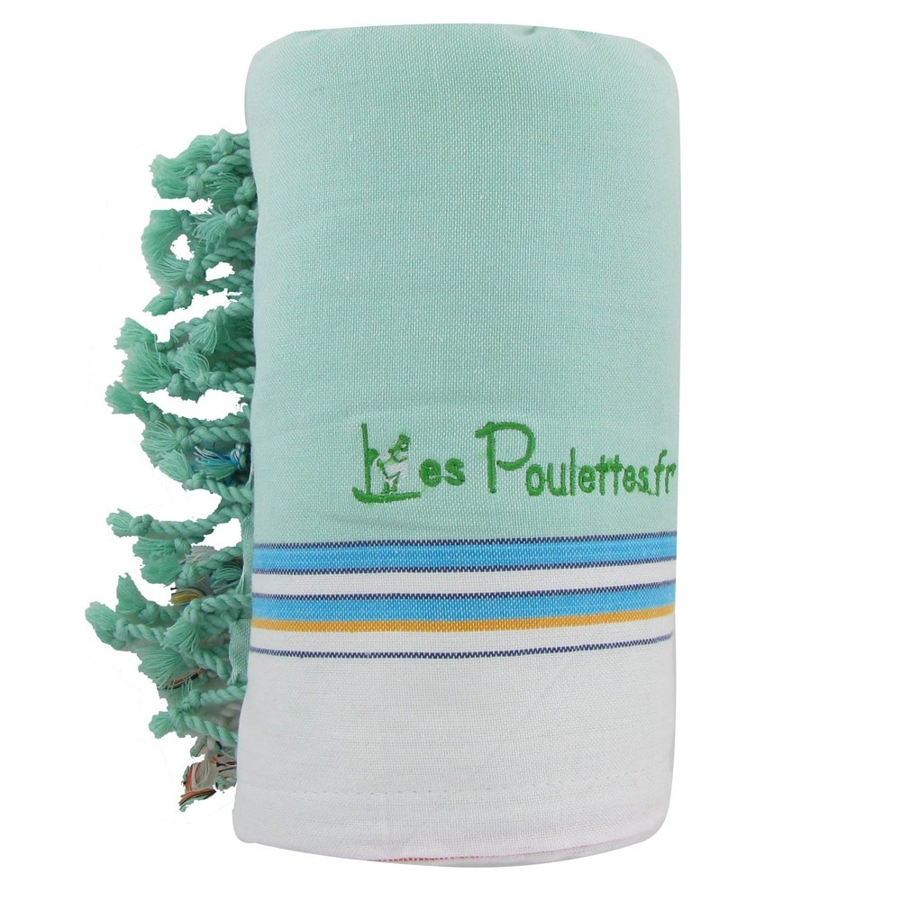LES POULETTES BIJOUX Kikoy Serviette Plage Coton Couleur Vert d'Eau