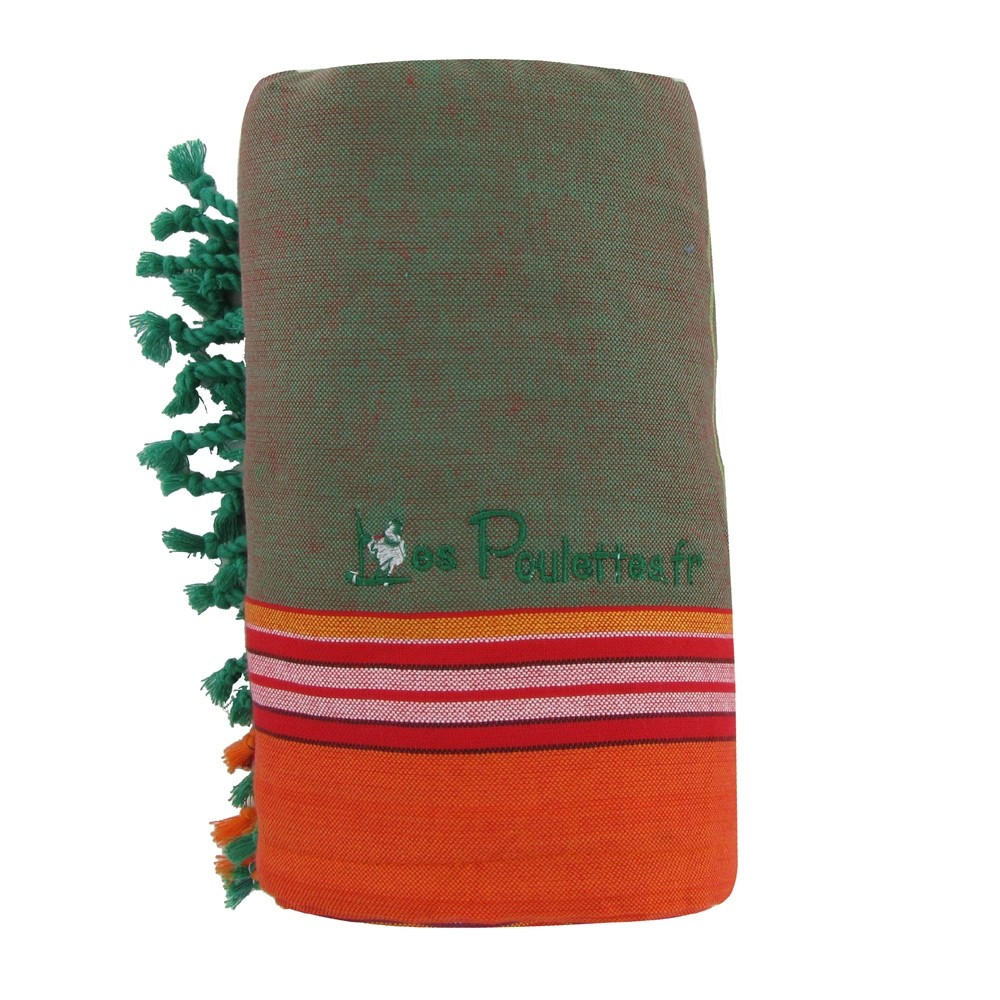 LES POULETTES BIJOUX - Kikoy Serviette Plage Coton Couleur Vert et Orange
