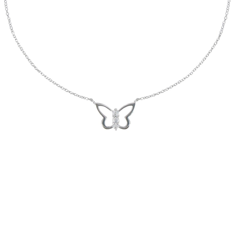 LES POULETTES BIJOUX Collier Argent Papillon Ajouré et Trois Strass