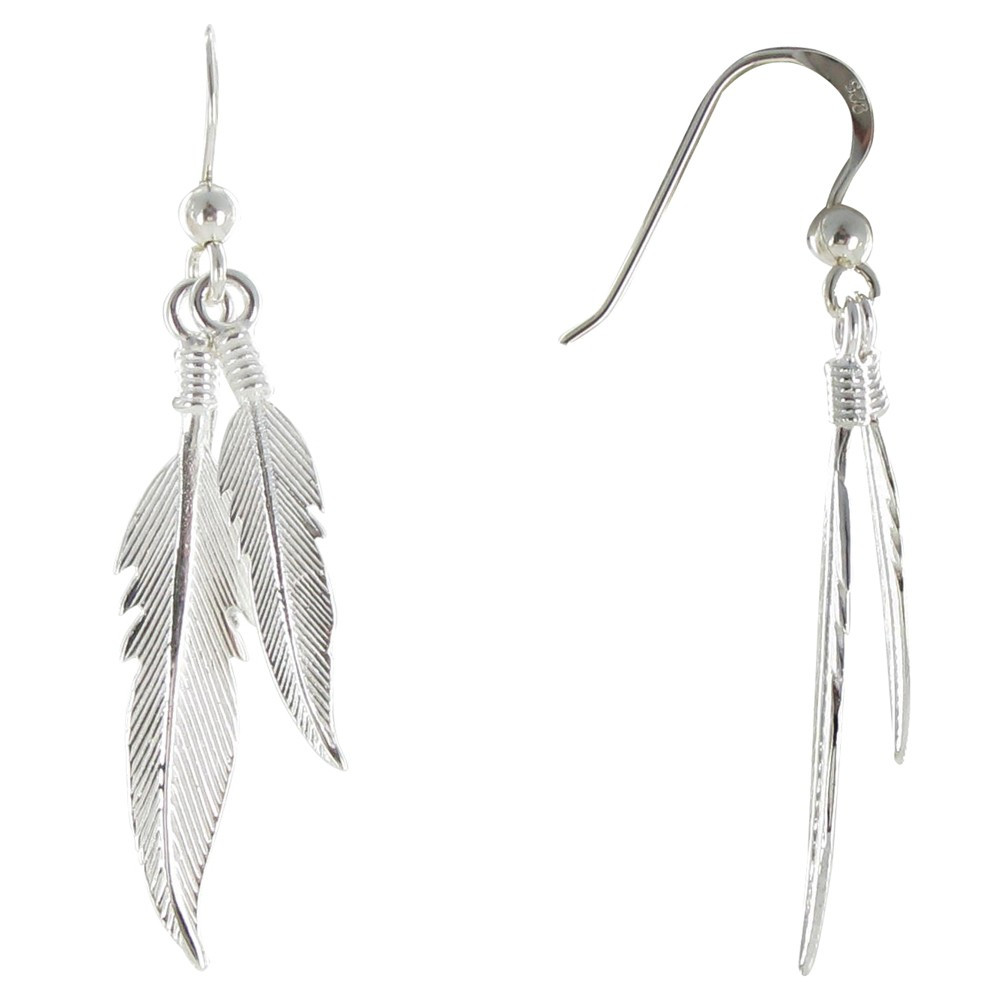 LES POULETTES BIJOUX Boucles d'Oreilles Deux Plumes d'Argent 925