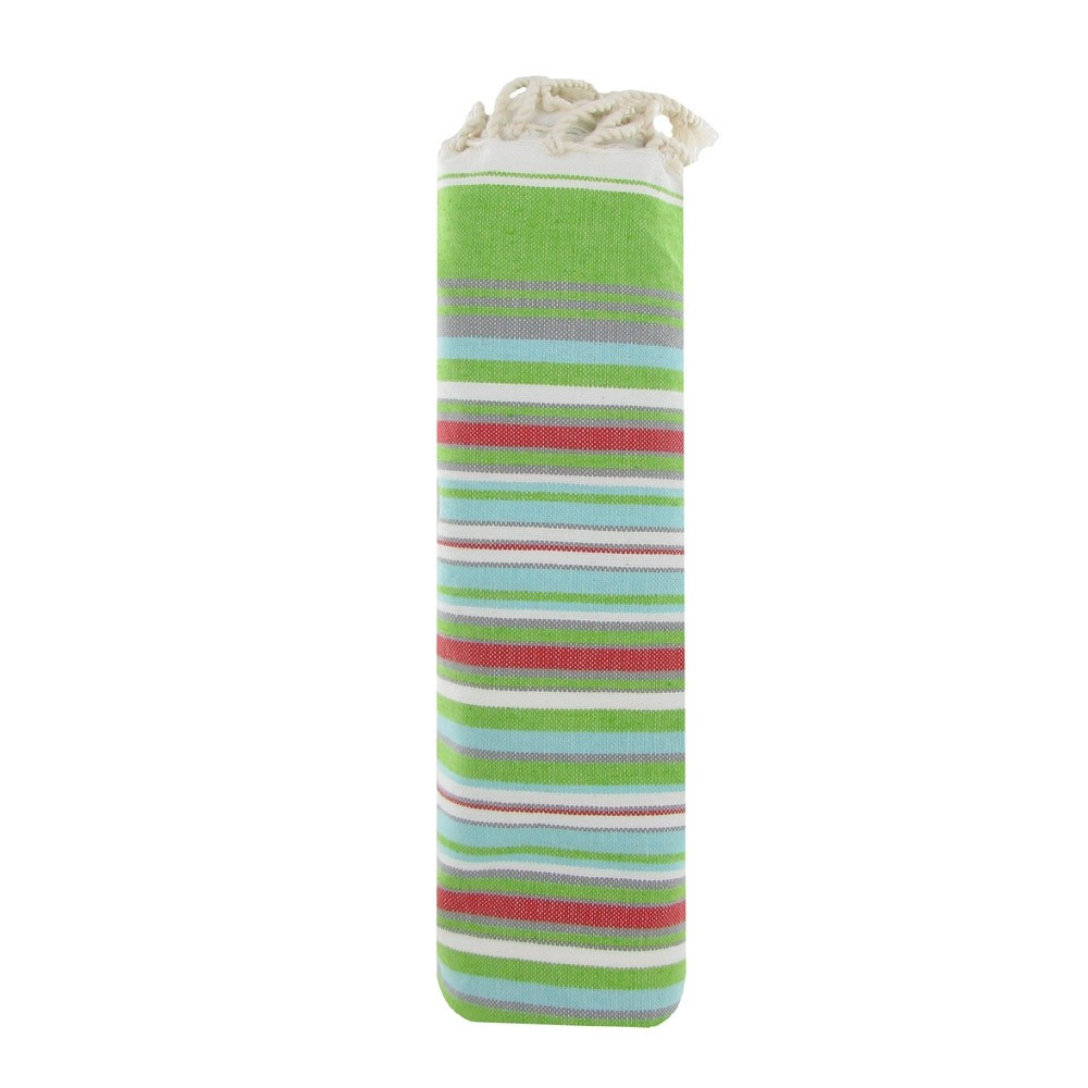 LES POULETTES BIJOUX V Fouta Drap Plage et Hammam Coton Rayé Vert Bleu Ciel et Rouge