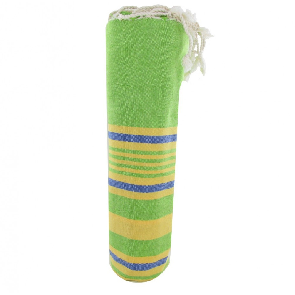 LES POULETTES BIJOUX V Fouta Drap Plage et Hammam Coton Vert Rayé Jaune Bleu et Bleu