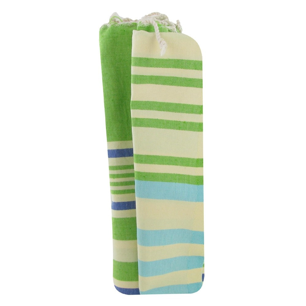 LES POULETTES BIJOUX V Fouta Drap Plage et Hammam Coton Vert Rayé Jaune Clair Bleu e