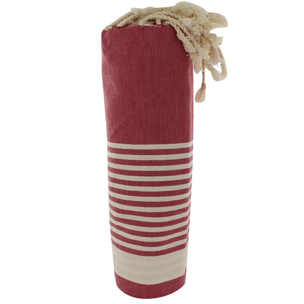 LES POULETTES BIJOUX V Fouta Drap Plage et Hammam Coton Bordeaux Lie de Vin Rayé Bla