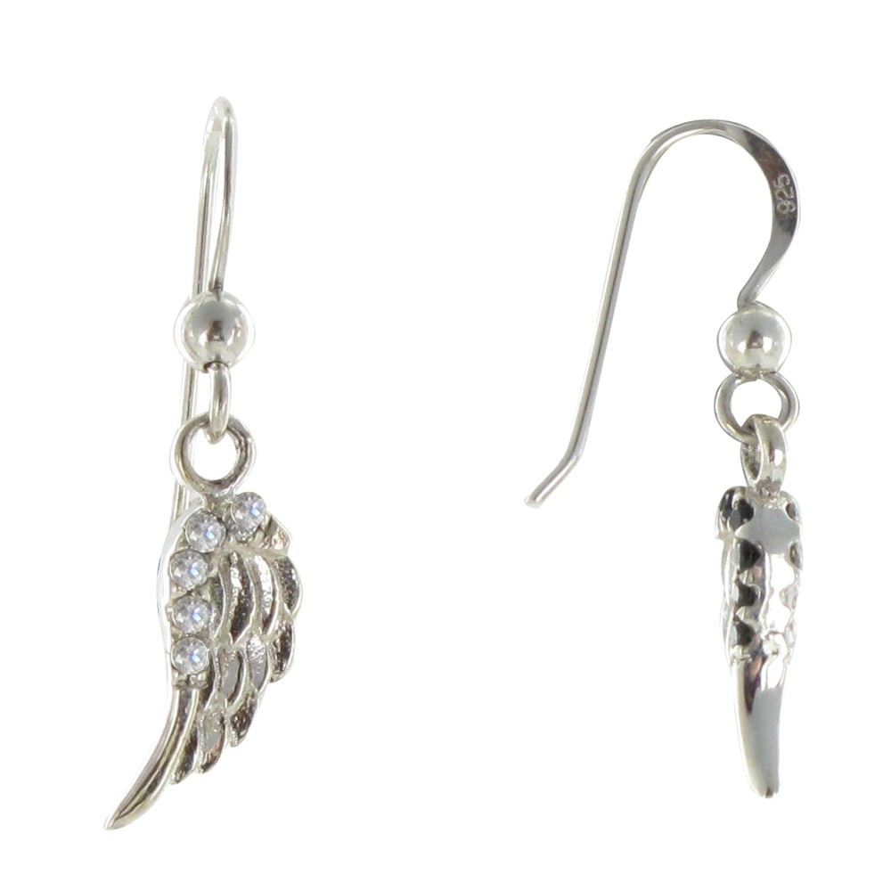 LES POULETTES BIJOUX Boucles d'Oreilles Argent Ailes d'Ange Strass Noir et Cristal