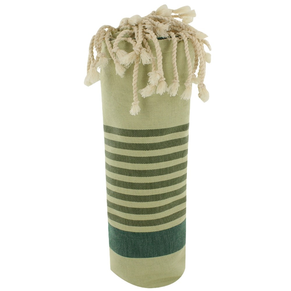 LES POULETTES BIJOUX Fouta Drap Plage et Hammam Coton Kaki Rayé Vert