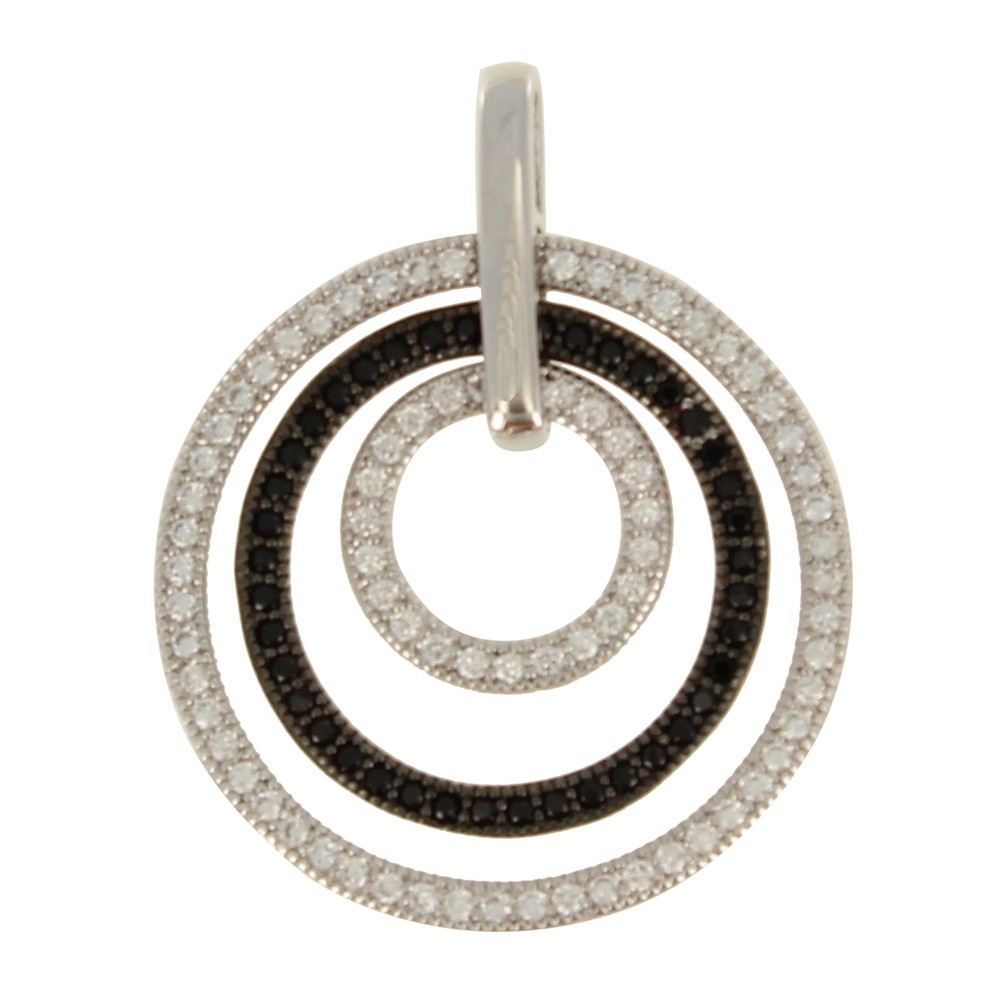 LES POULETTES BIJOUX - Pendentif Argent Rhodié Trois Cercles Strass Noir et Cristal