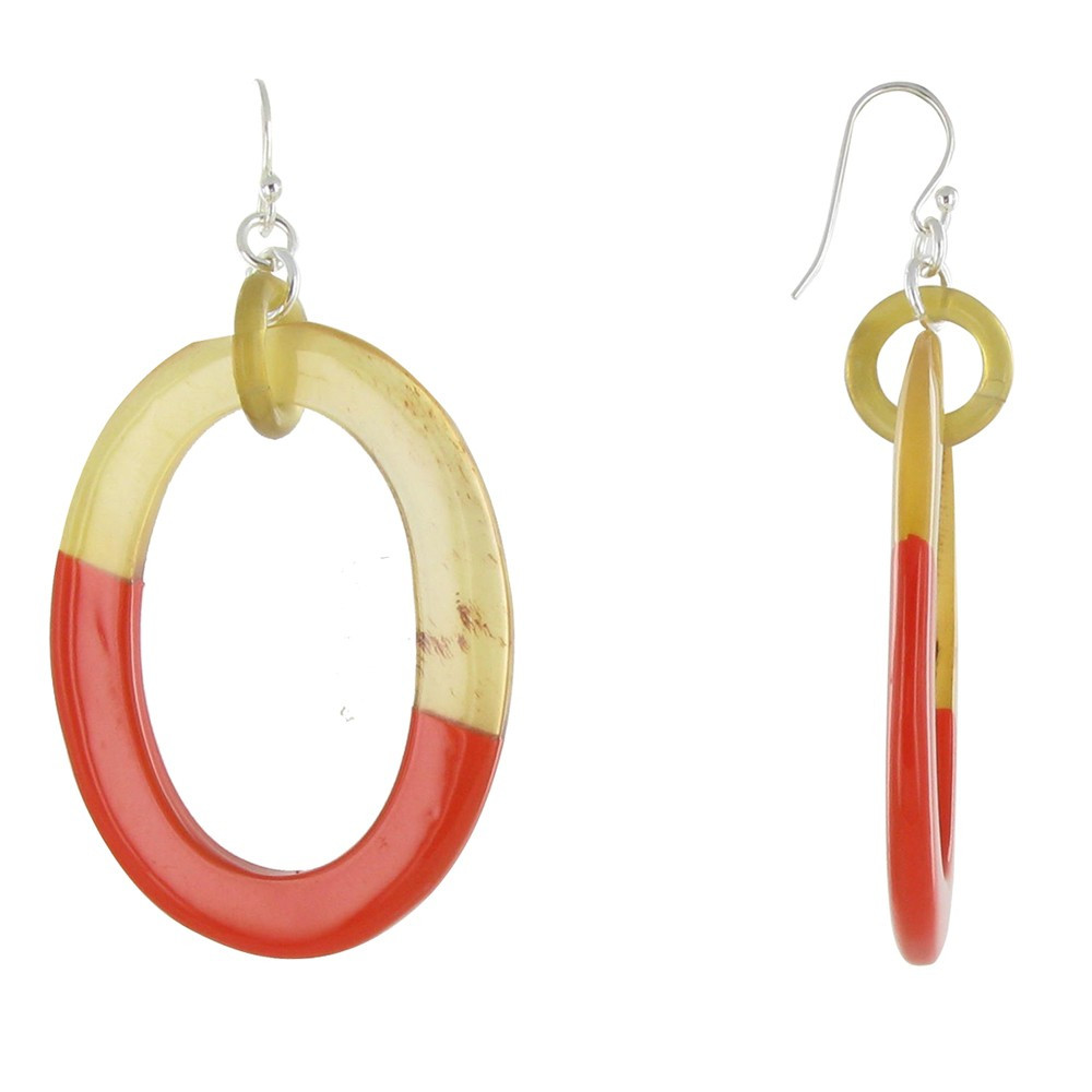 LES POULETTES BIJOUX V Boucles d'Oreilles Anneaux en Corne et Résine Orange