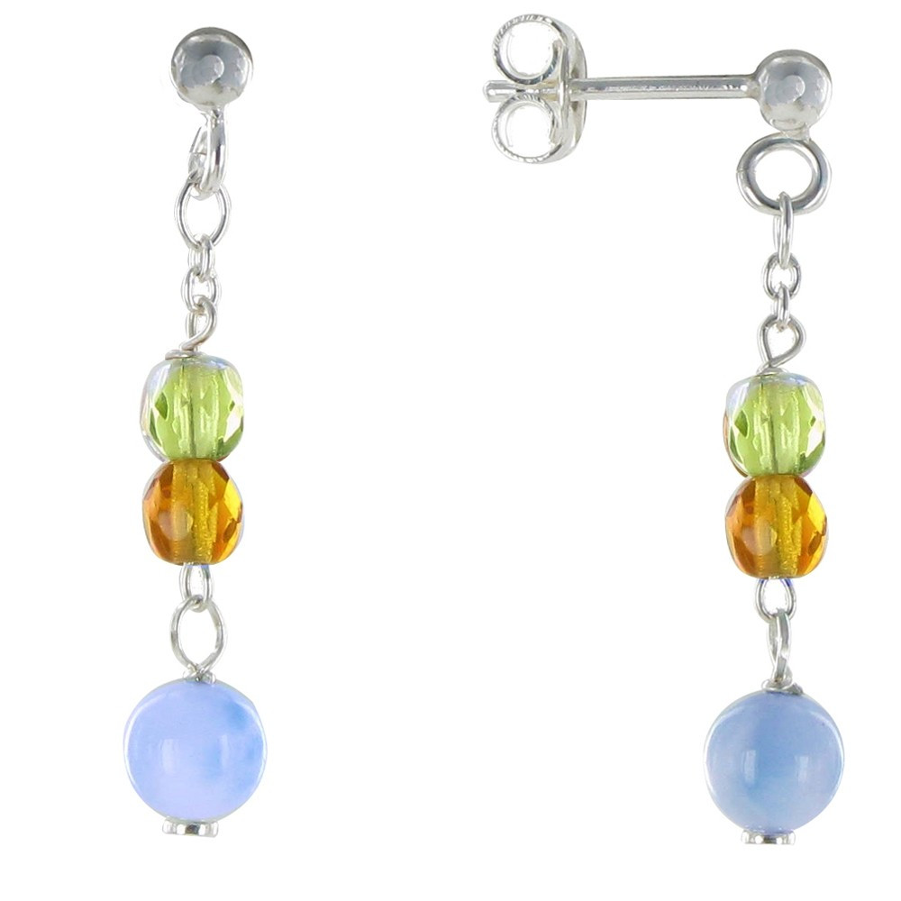 LES POULETTES BIJOUX V Boucles d'Oreilles Argent Perles à Facettes Orange et Verte e