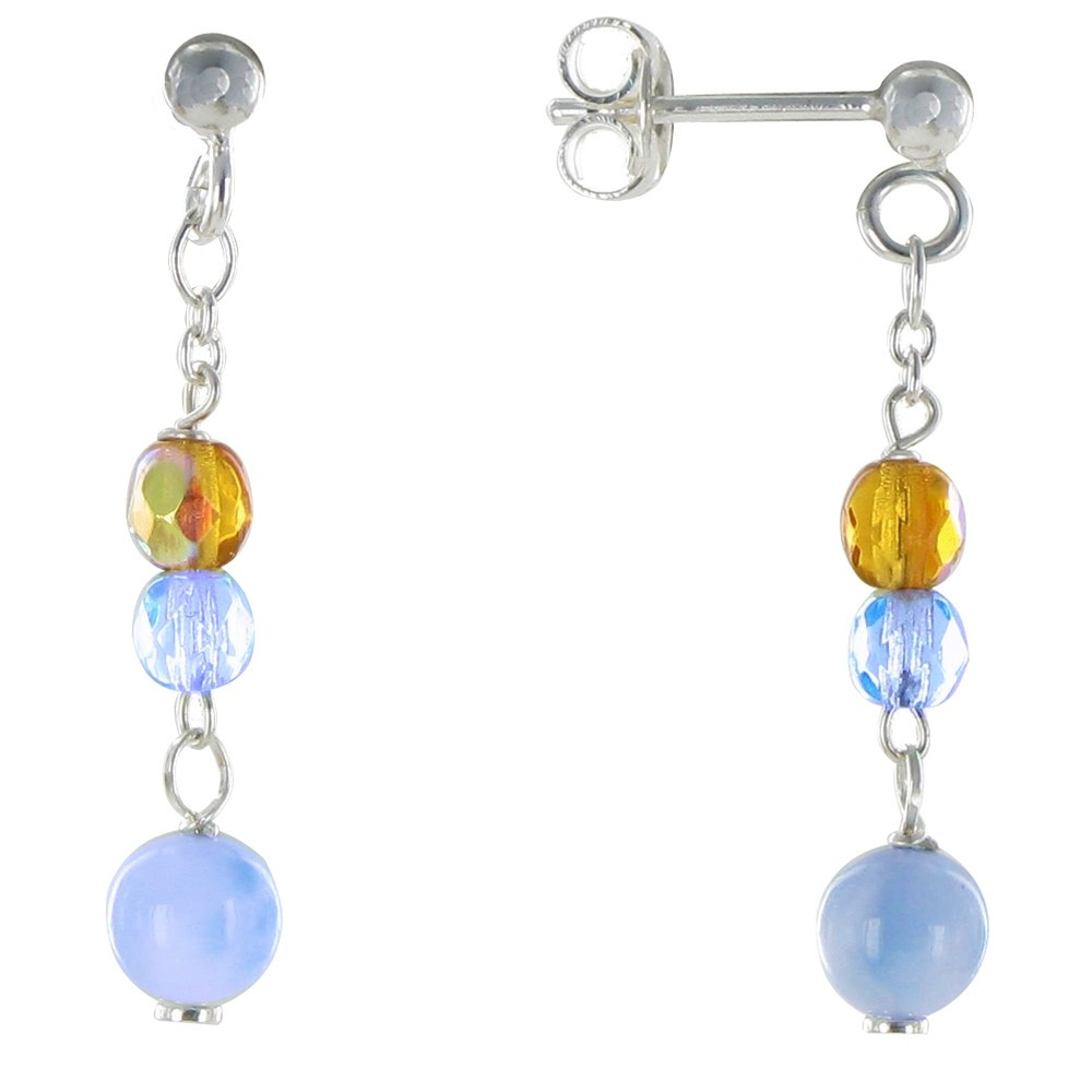 LES POULETTES BIJOUX - Boucles d'Oreilles Argent Perles à Facettes Orange et Bleu et