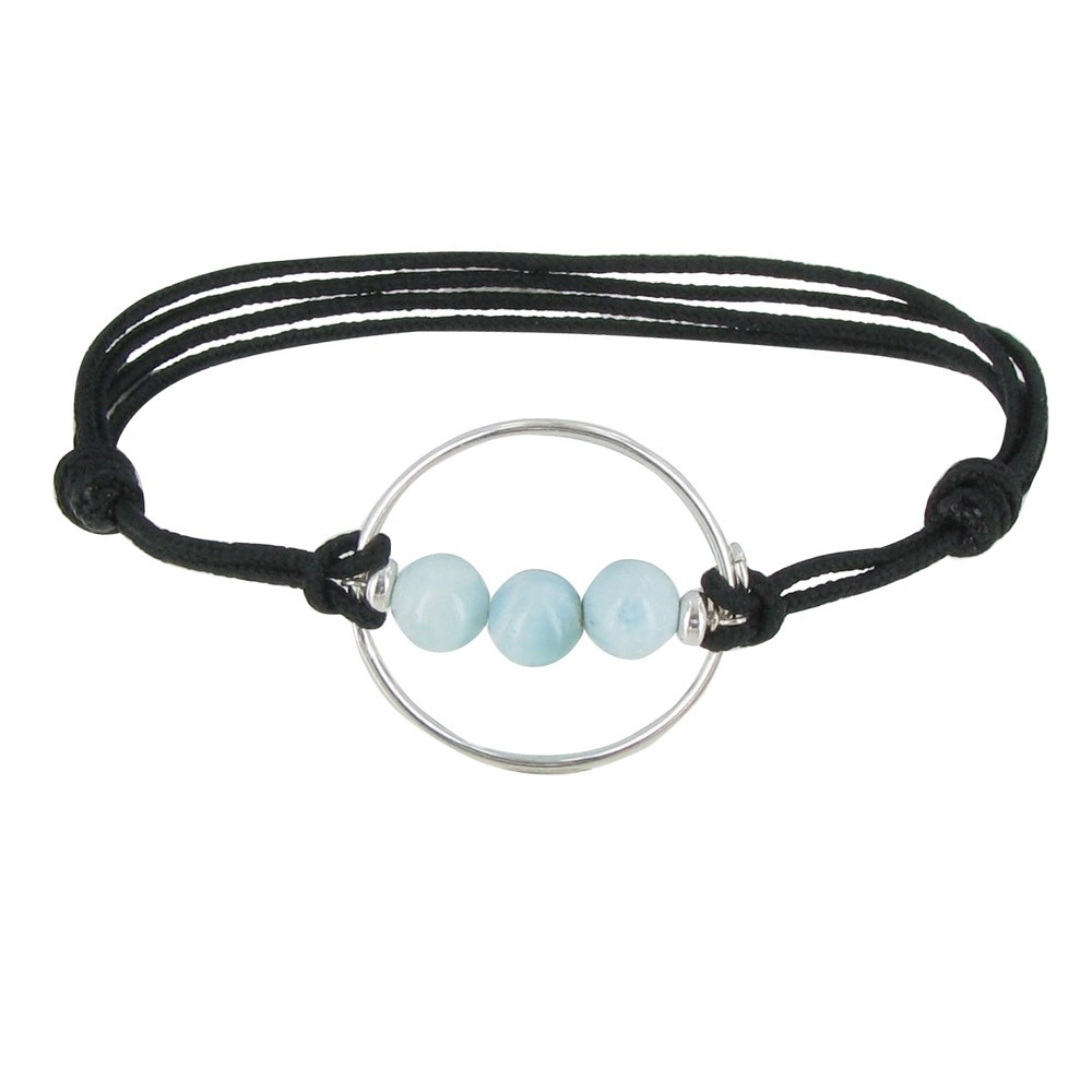 LES POULETTES BIJOUX Bracelet Lien Cercle Argent et Trois Perles de Larimar - Classi