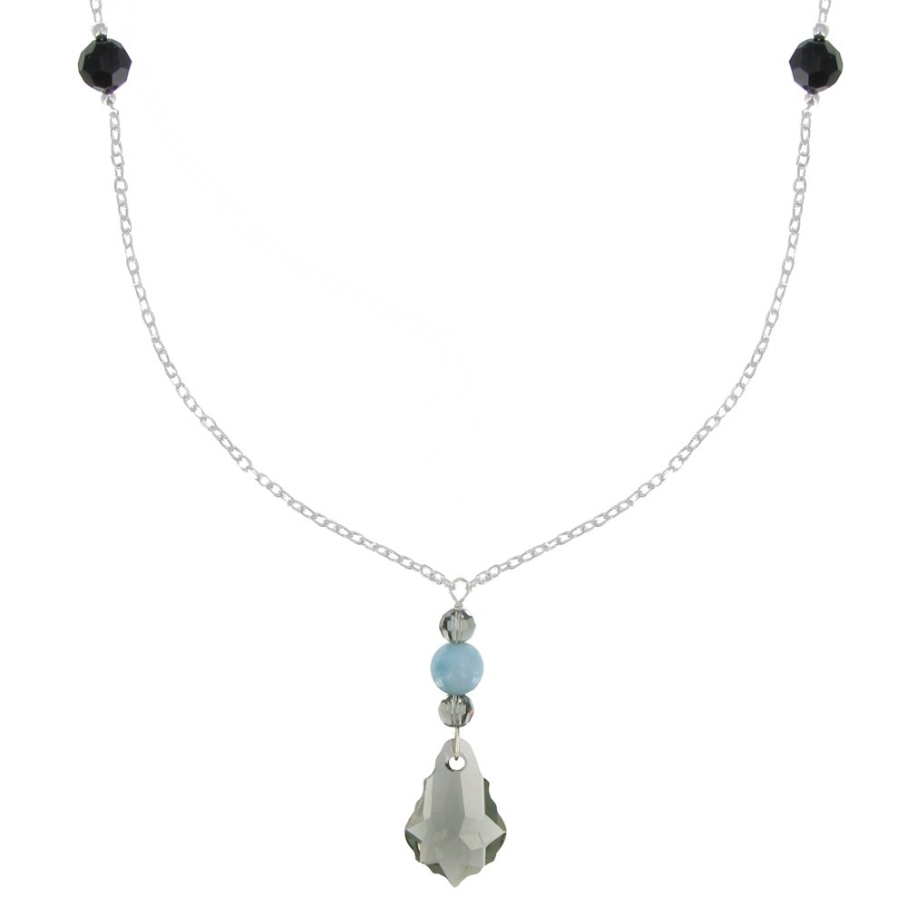 LES POULETTES BIJOUX Collier Chaine Argent Cristal Gris et Perle de Larimar
