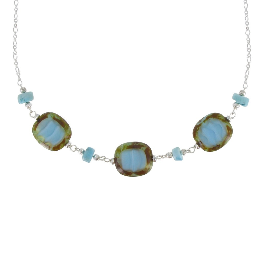 LES POULETTES BIJOUX Collier Chaine Argent Perles de Bohème Turquoise et Rondelles d