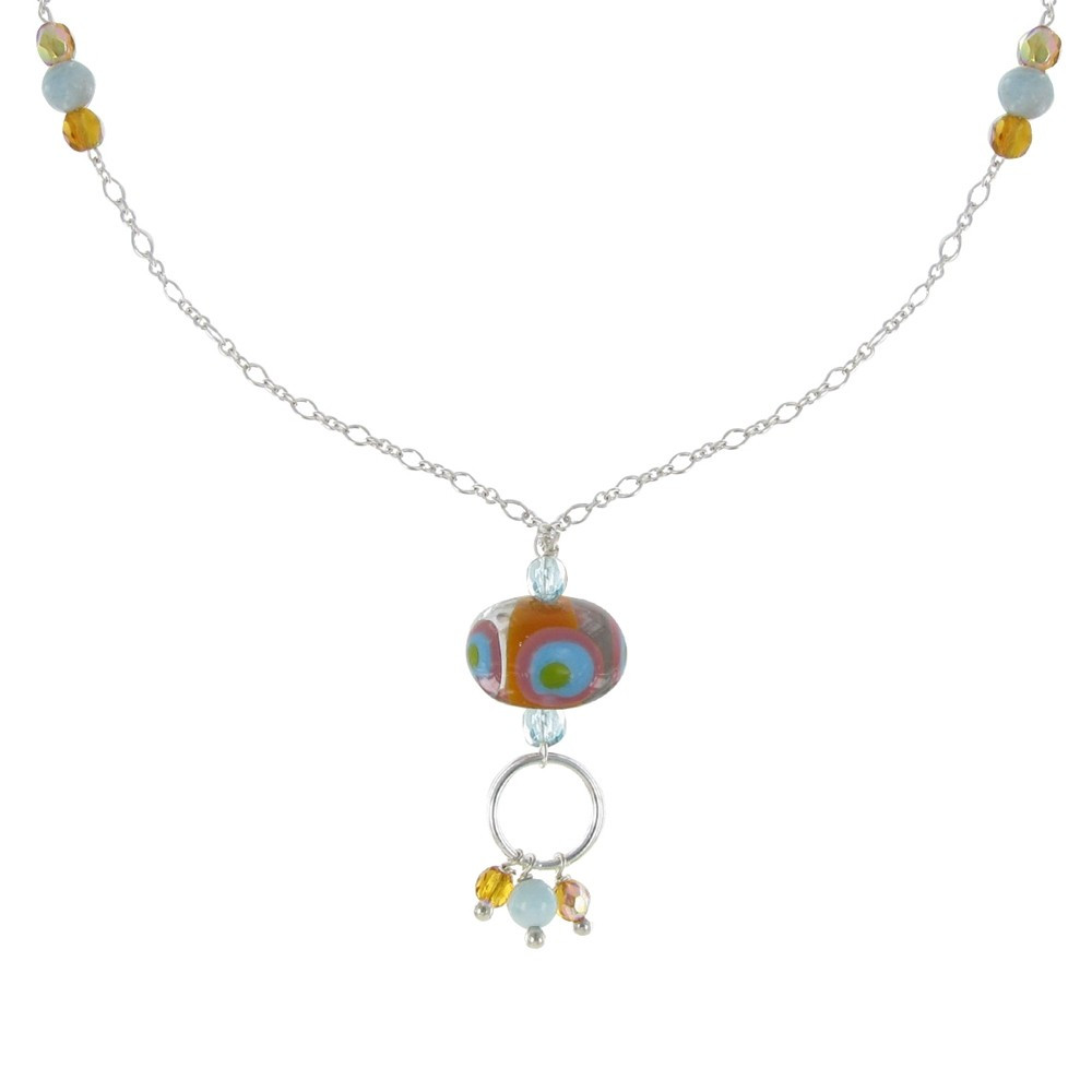 LES POULETTES BIJOUX Collier Chaine Argent Perle de Verre Orange Anneau Argent et Pe