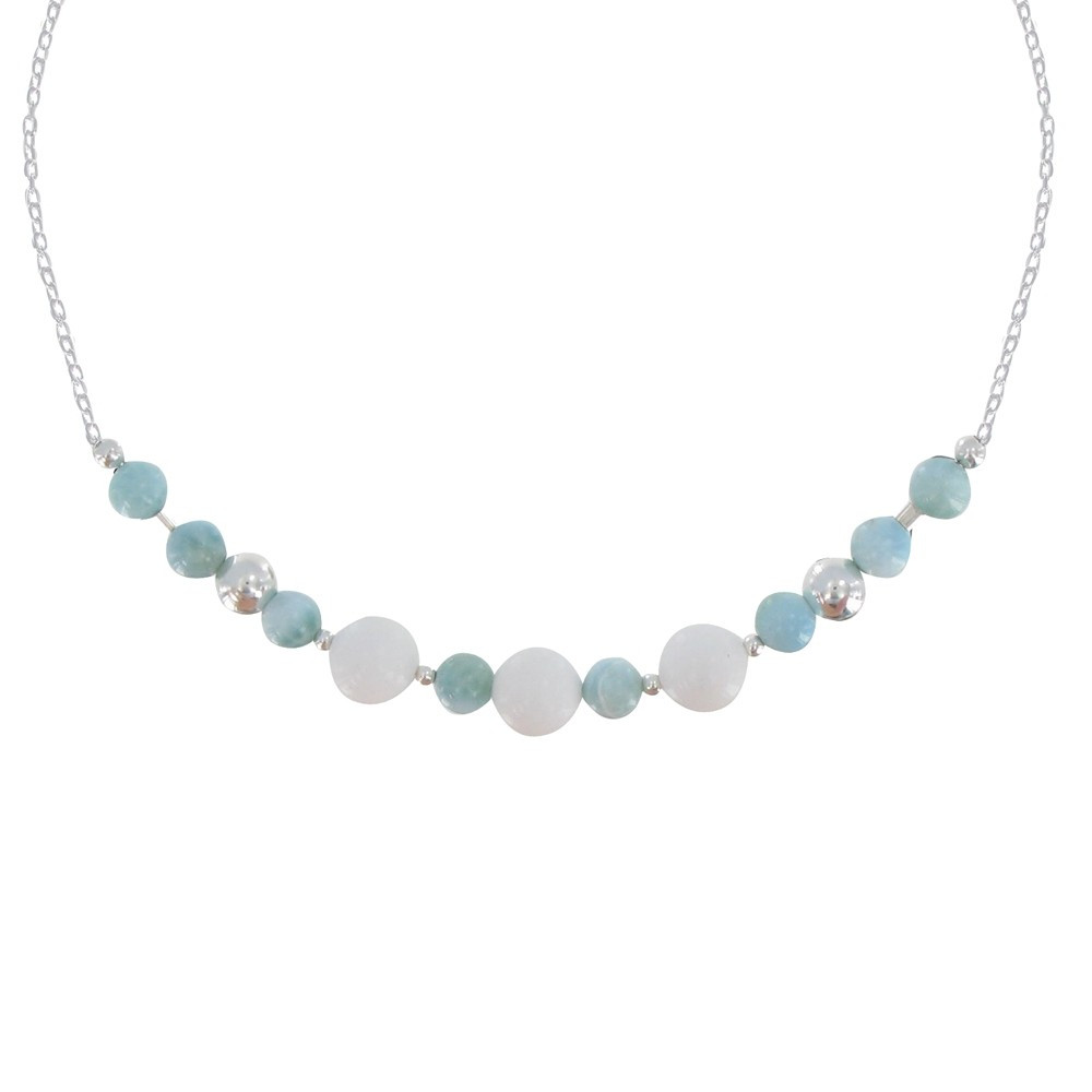 LES POULETTES BIJOUX Collier Chaine Argent Perles de Jade Blanche et Larimar
