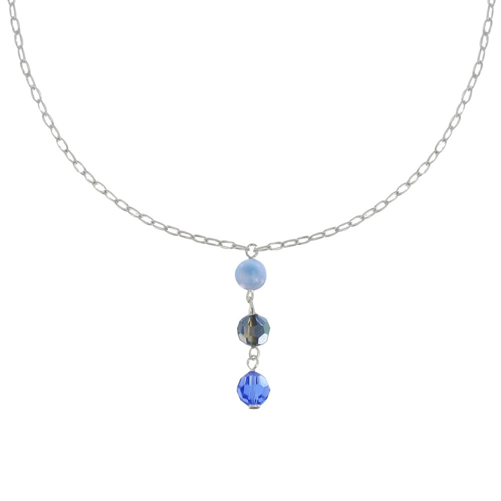 LES POULETTES BIJOUX Collier Chaine Argent Perles Cristal Facetteés Bleues et Larimar
