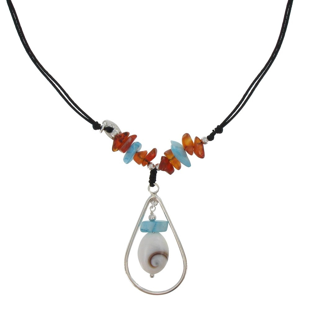 LES POULETTES BIJOUX Collier Lien Noir Goutte Argent Oeil de Ste Lucie Cornaline et