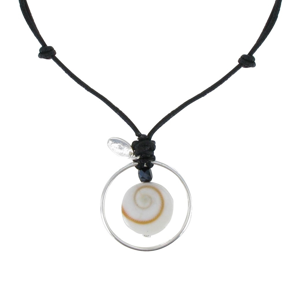 LES POULETTES BIJOUX Collier Lien Noir Anneau Argent et Oeil de Ste Lucie