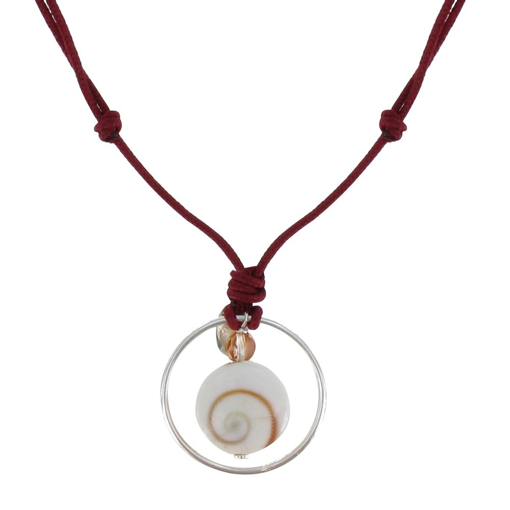 LES POULETTES BIJOUX Collier Lien Bordeaux Anneau Argent et Oeil de Ste Lucie