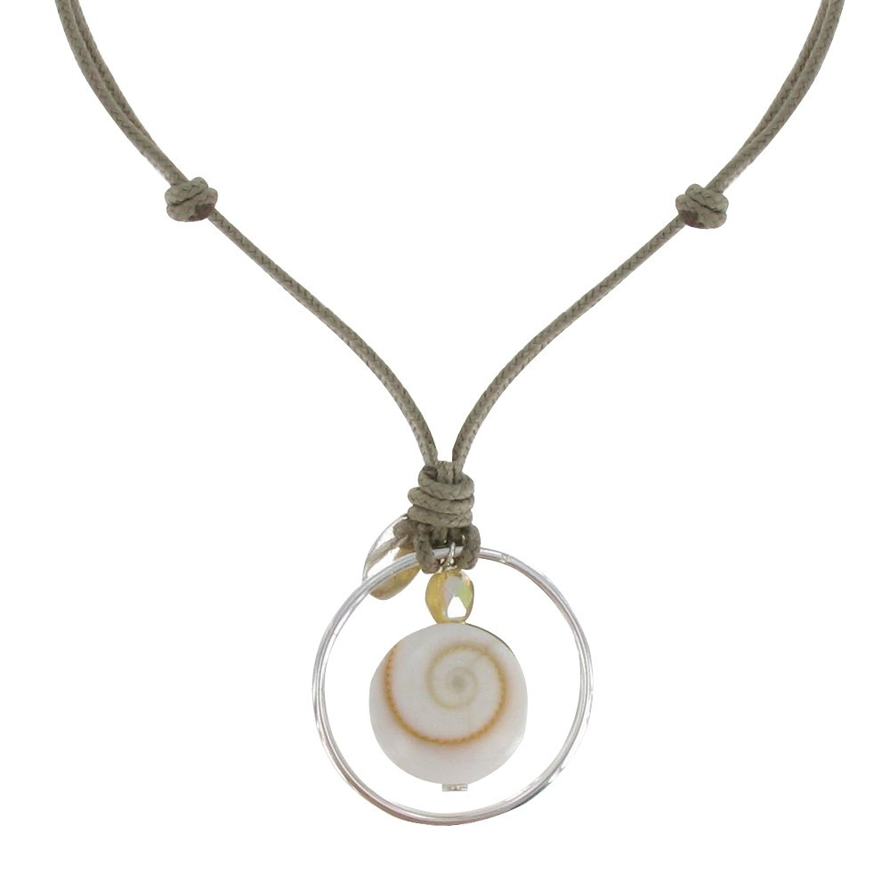 LES POULETTES BIJOUX Collier Lien Taupe Anneau Argent et Oeil de Ste Lucie