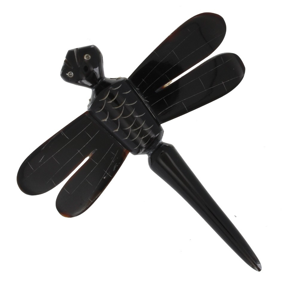 LES POULETTES BIJOUX Broche Libellule en Corne Noire