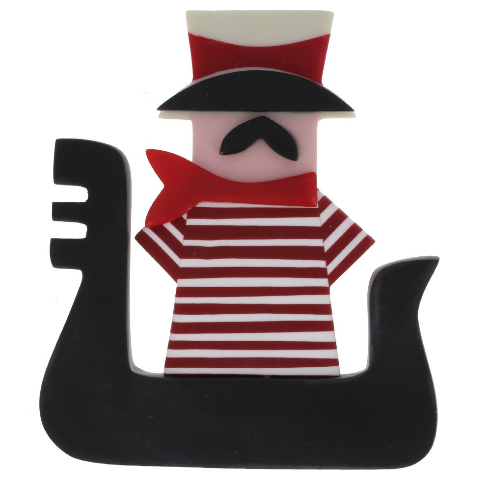 LES POULETTES BIJOUX Broche Gondolier Résine Rouge