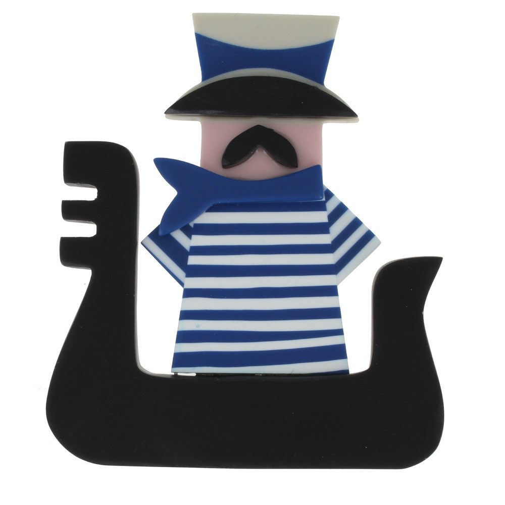 LES POULETTES BIJOUX Broche Gondolier Résine Bleue