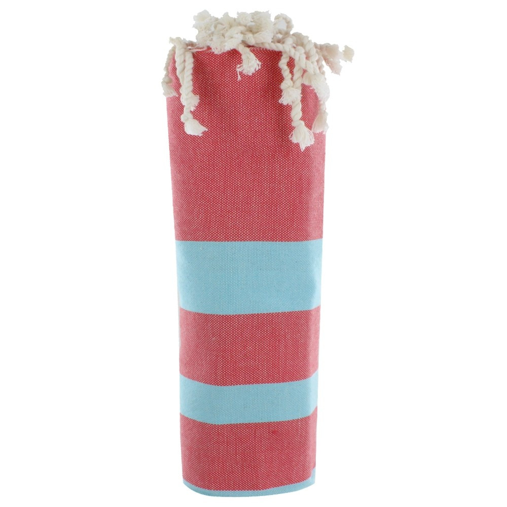 LES POULETTES BIJOUX Fouta Drap Plage et Hammam Coton Rouge Rayé Turquoise
