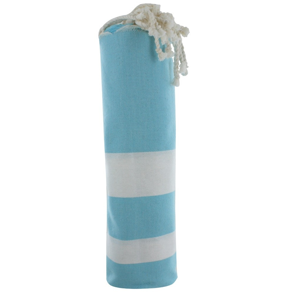 LES POULETTES BIJOUX Fouta Drap Plage et Hammam Coton Turquoise Rayé Blanc