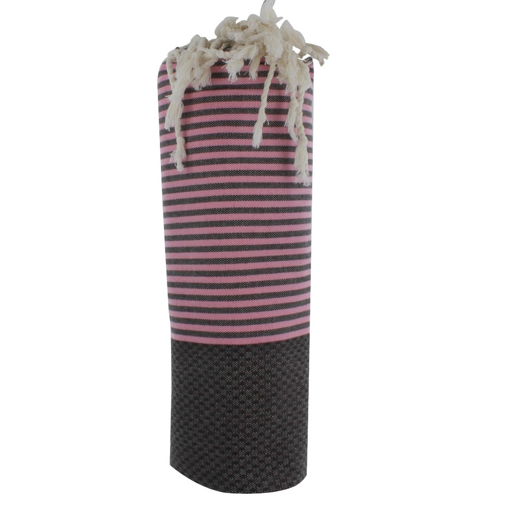 LES POULETTES BIJOUX Fouta Drap Plage et Hammam Coton Nid d'Abeille Marron Rayé Rose