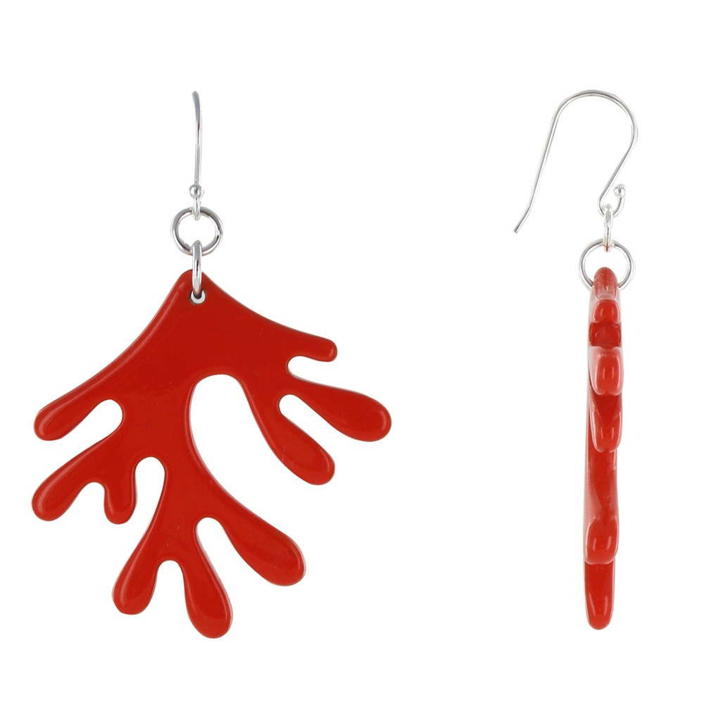 LES POULETTES BIJOUX Boucles d'Oreilles Argent Corail en Corne et Résine Orange