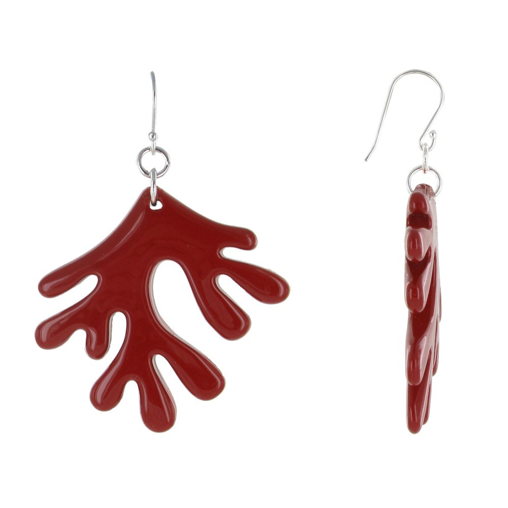 LES POULETTES BIJOUX Boucles d'Oreilles Argent Corail en Corne et Résine Rouge