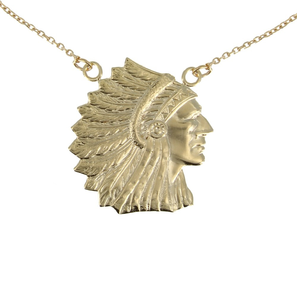 LES POULETTES BIJOUX Collier Plaqué Or Grande Tête d'Indien