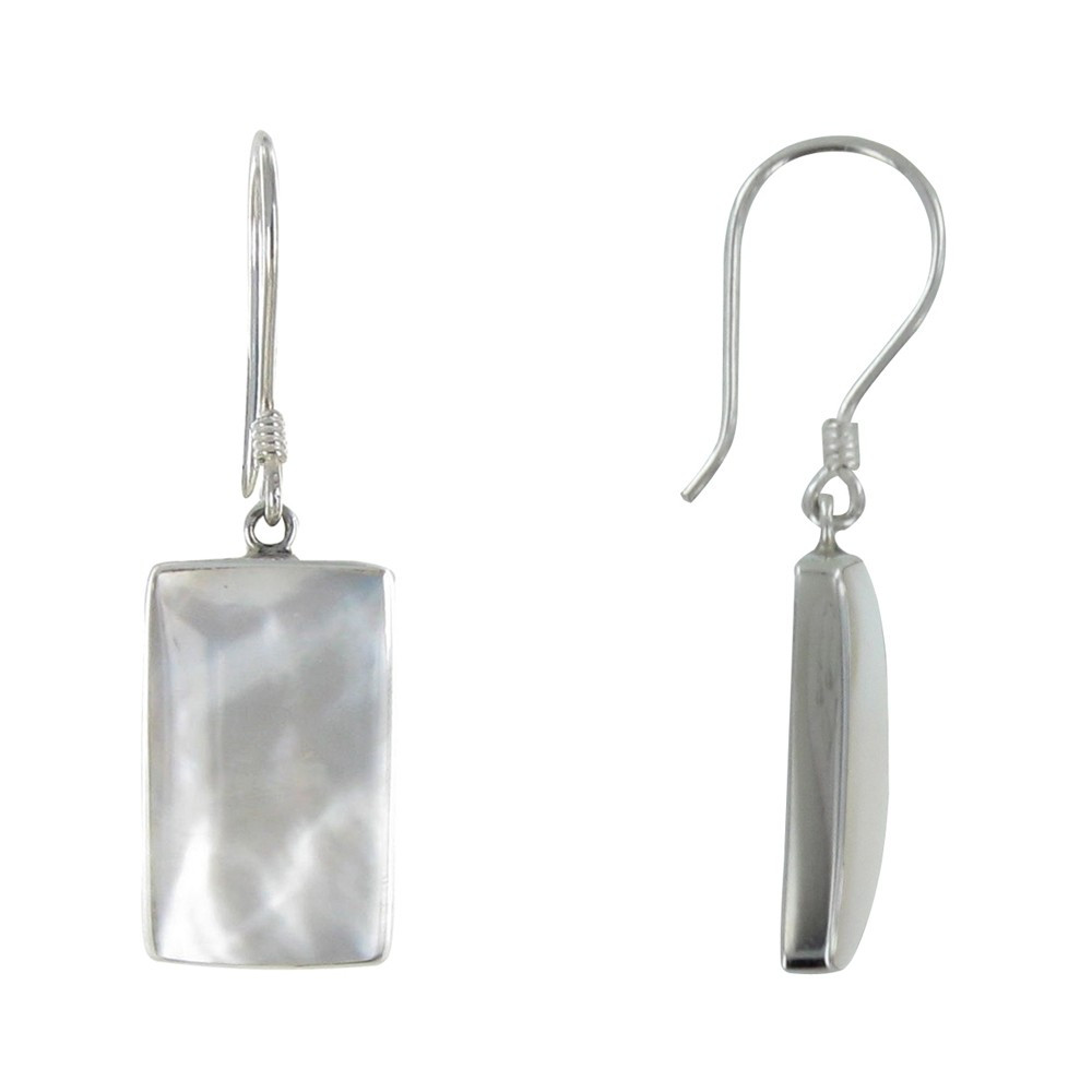 LES POULETTES BIJOUX Boucles d'Oreilles Argent Rectangle de Nacre