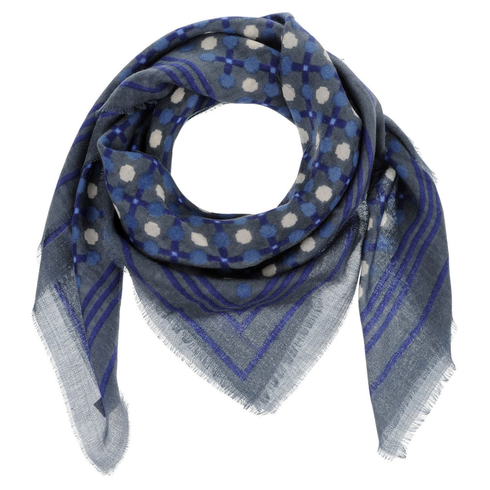 LES POULETTES BIJOUX V Foulard Laine Bleu Marine Pois Blancs