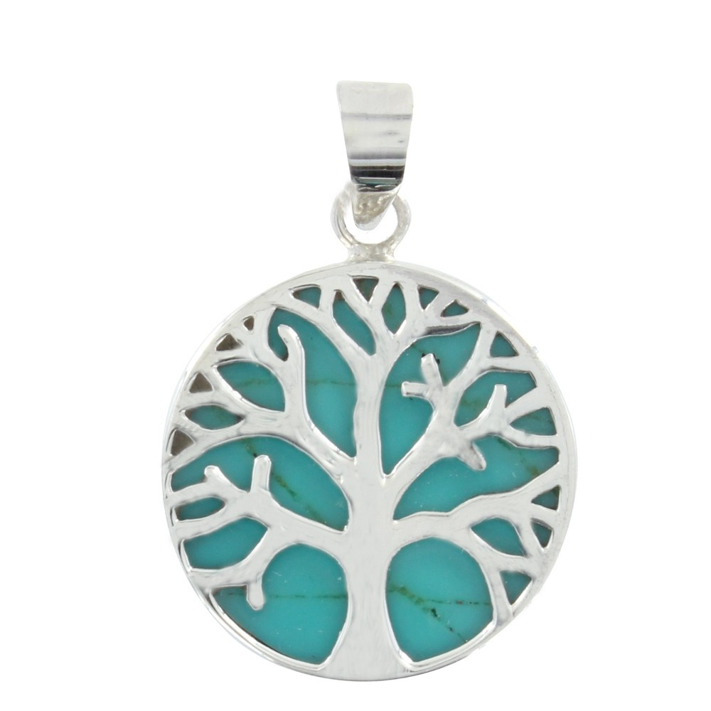 LES POULETTES BIJOUX Pendentif Argent Arbre de Vie Couleur Turquoise