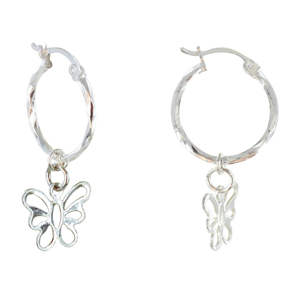 LES POULETTES BIJOUX Boucles d'Oreilles Argent Petites Créoles et Papillon Ajouré