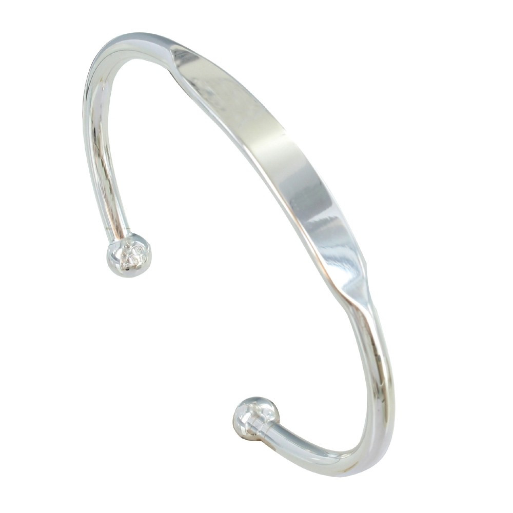 LES POULETTES BIJOUX - Bracelet Argent Demi Jonc Style Gourmette et Deux Billes