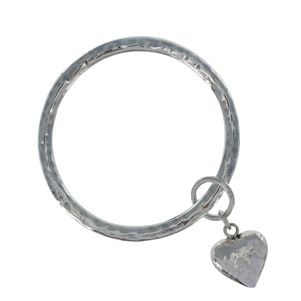 LES POULETTES BIJOUX - Bracelet Argent Jonc et Coeur Martelé