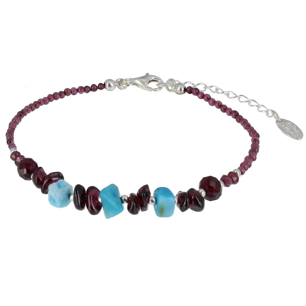 LES POULETTES BIJOUX V Bracelet Perles Grenat et Pavés de Larimar