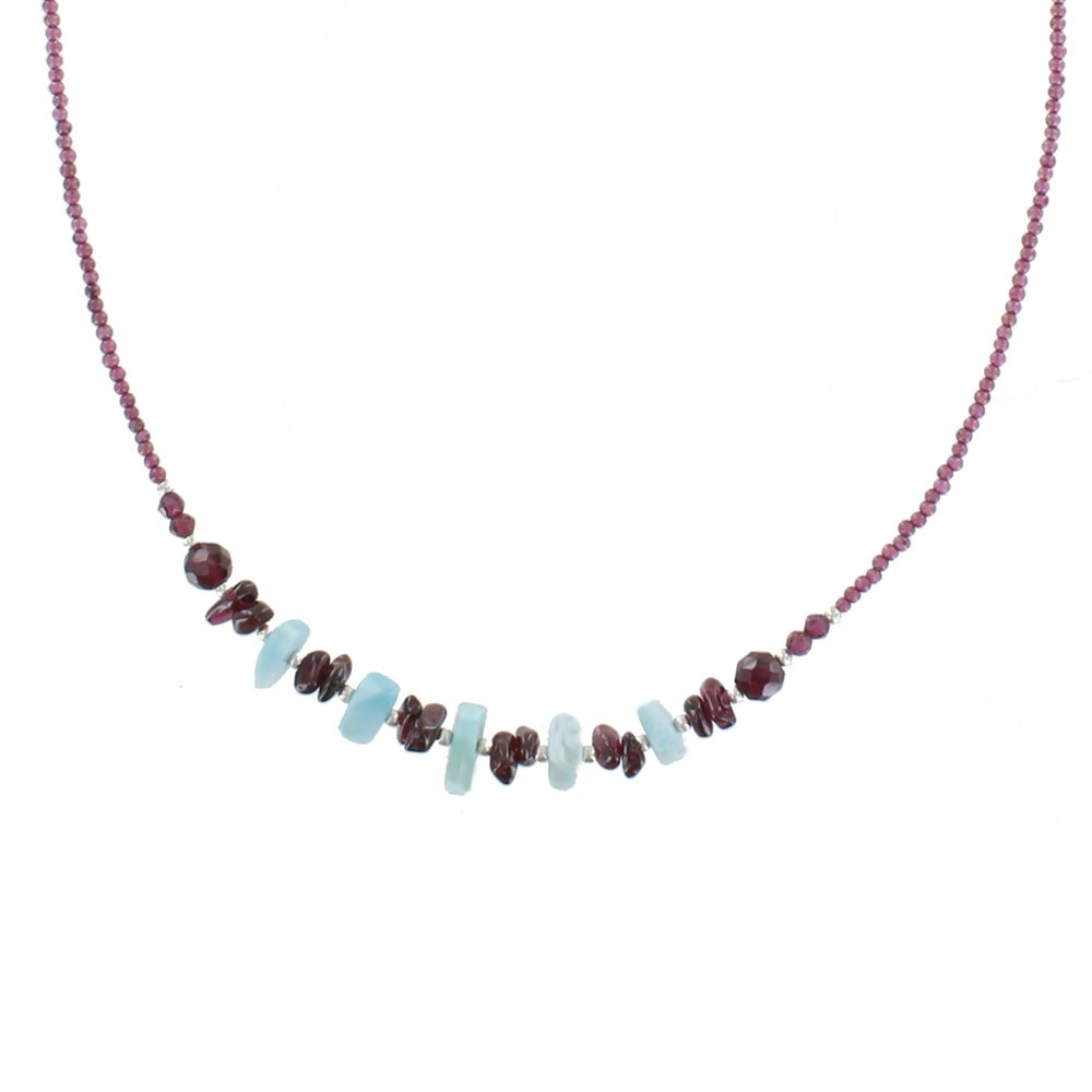 LES POULETTES BIJOUX Collier Argent Perles de Grenat et Pavés de Larimar