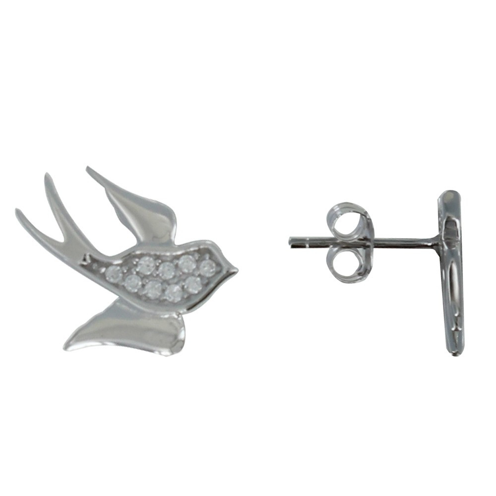 LES POULETTES BIJOUX Boucles d'Oreilles Argent 925 Puces Hirondelles et Strass