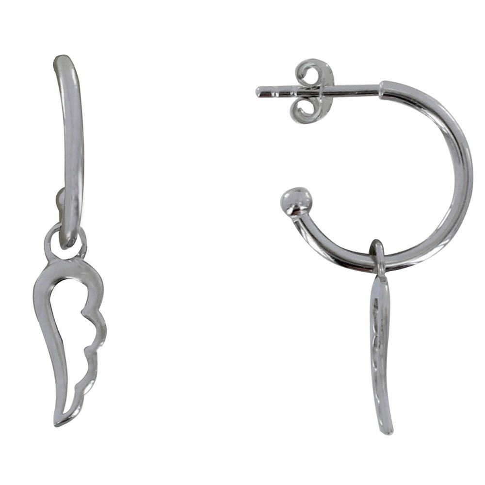 LES POULETTES BIJOUX Boucles d'Oreilles Argent Rhodié Demi Créoles et Ailes d'Ange A