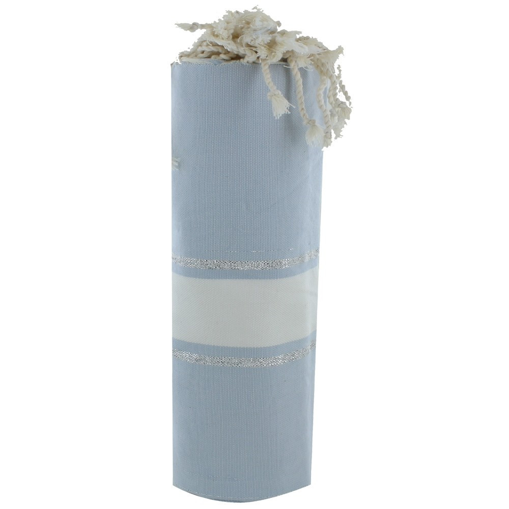 LES POULETTES BIJOUX - V Fouta Drap Plage et Hammam Coton Gris Rayé Blanc et Lurex A