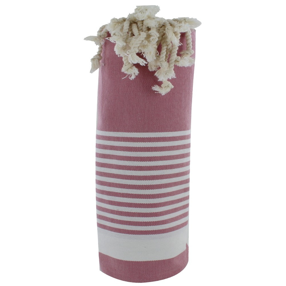 LES POULETTES BIJOUX V Fouta Drap Plage et Hammam Coton Vieux Rose Rayé Blanc