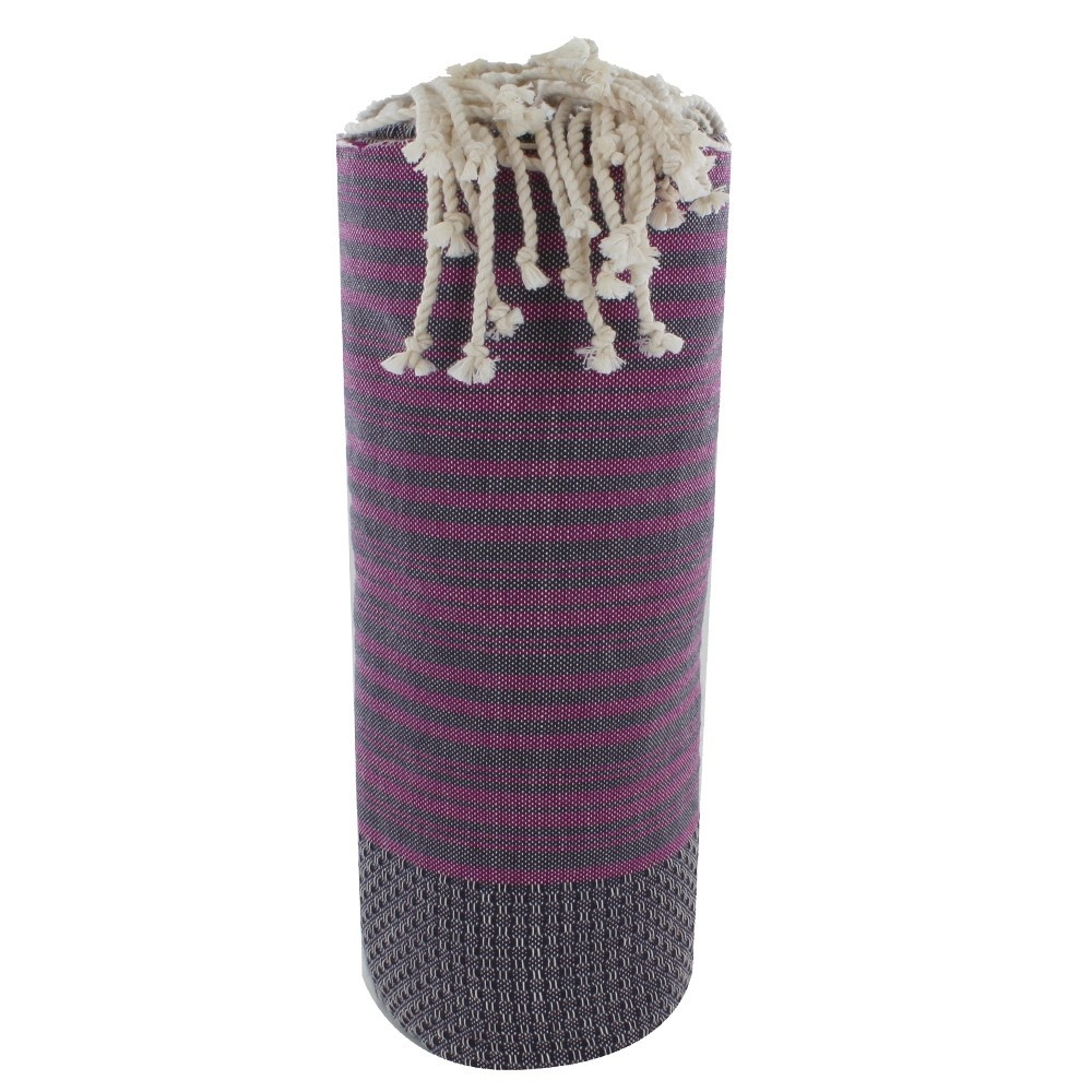 LES POULETTES BIJOUX V Fouta Drap Plage et Hammam Nid d'Abeille Violet Rayé Fuchsia