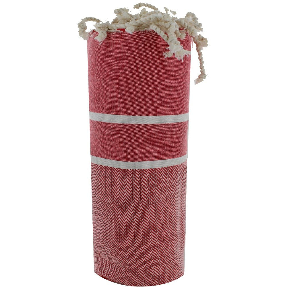 LES POULETTES BIJOUX Fouta Drap Plage et Hammam Coton Chevrons Couleur Rouge