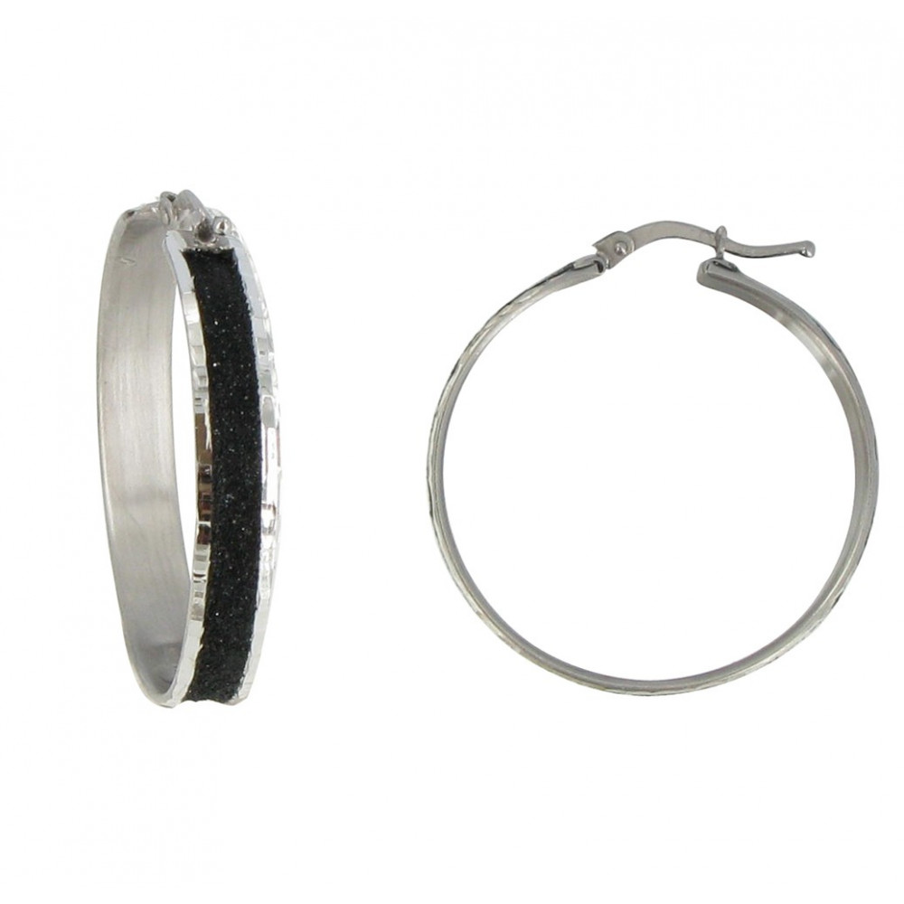 LES POULETTES BIJOUX - V Boucles d'Oreilles Argent Créoles Emaillées Noir