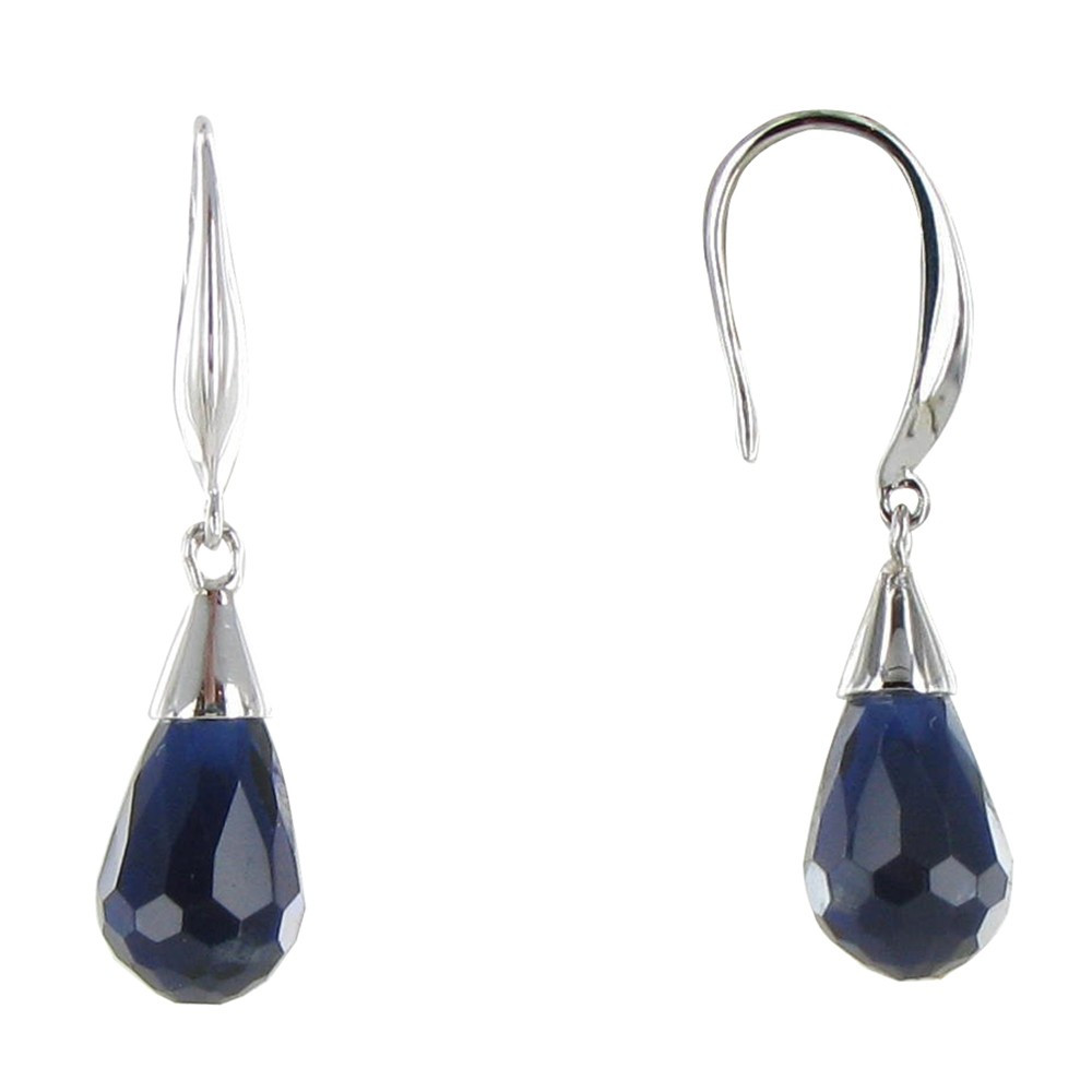 LES POULETTES BIJOUX Boucles d'Oreilles Goutte de Zirconium Facetté Bleu Nuit