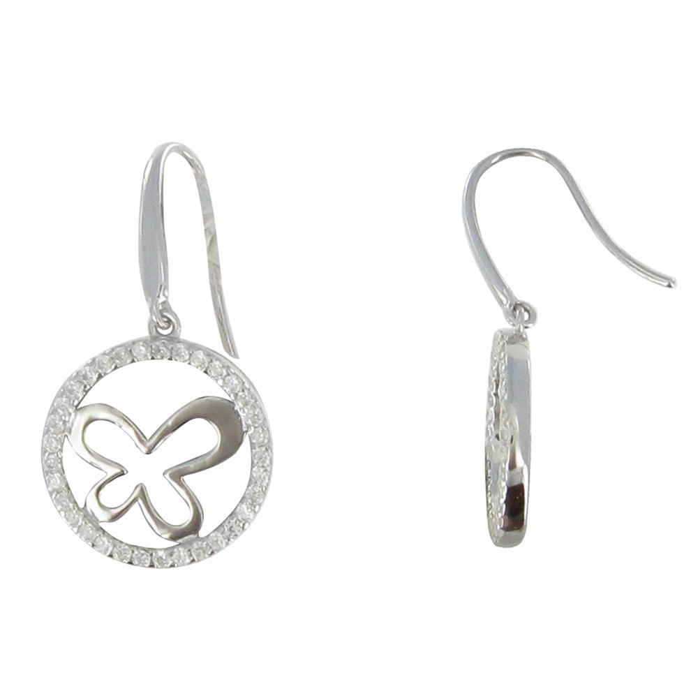 LES POULETTES BIJOUX V Boucles d'Oreilles Argent Papillon de Lune et Strass